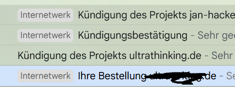 Screenshot von Gmail mit Betreffzeilen